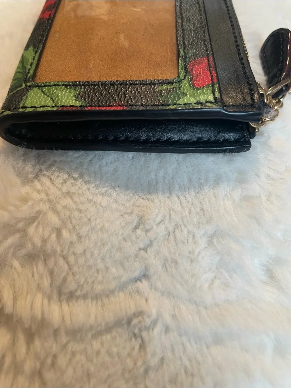 Coach Fairytale Black Floral Card Case with Gold Keyring